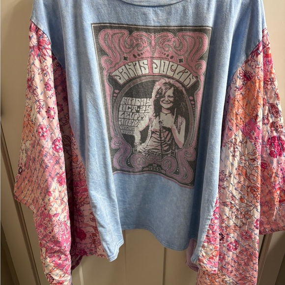 NWOT Up-Cycled BlueVelvet Janis Joplin Bohemian Tunic Top - Blue and Pink - Picture 2 of 9